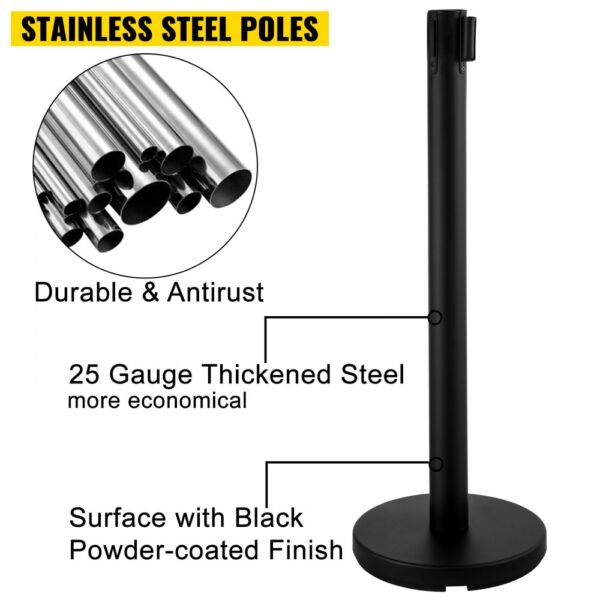 VEVOR stanchion post barriers with stainless steel poles, black powder-coated finish.