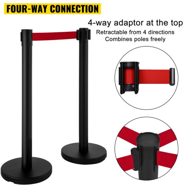 VEVOR stanchion post barriers with four-way connection and retractable red belts.