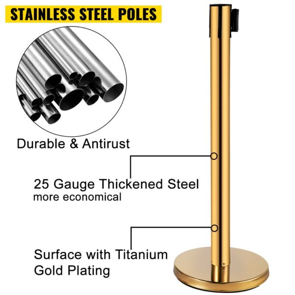 VEVOR stanchion post barriers with durable stainless steel poles and titanium gold plating.