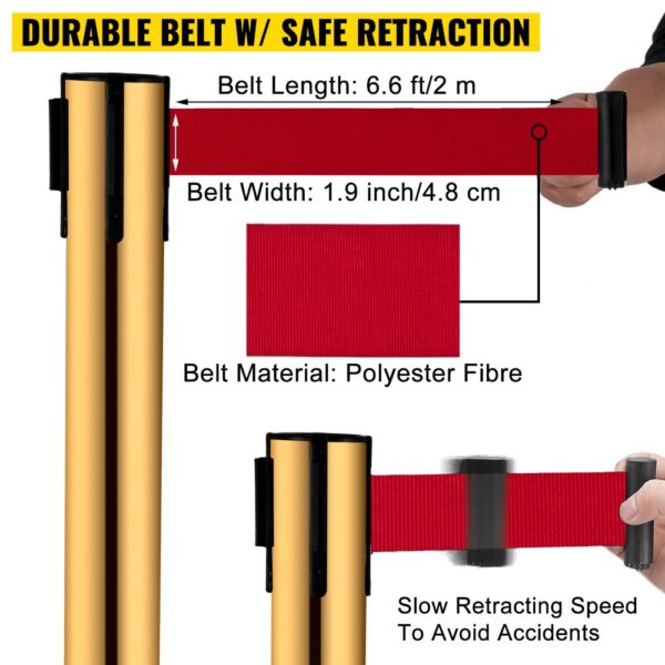 VEVOR stanchion post barriers with durable red polyester belt and safe retraction