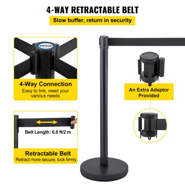 VEVOR crowd control stanchion with 4-way retractable belt and extra adapter.