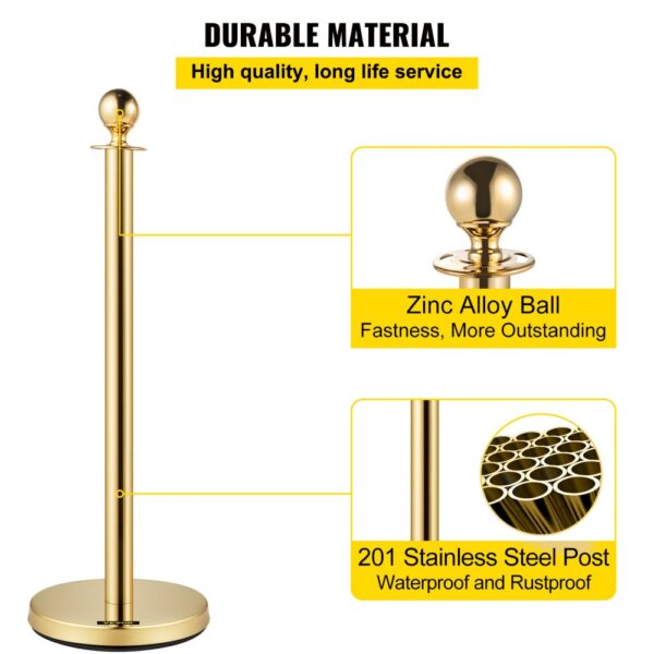 VEVOR stanchion posts with zinc alloy ball and 201 stainless steel post, durable material.