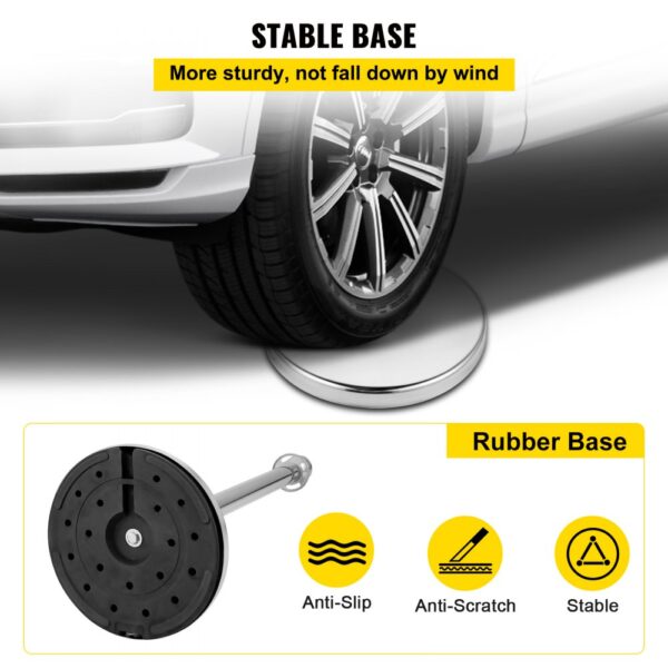 VEVOR stanchion posts stable rubber base under car wheel with anti-slip and anti-scratch features.