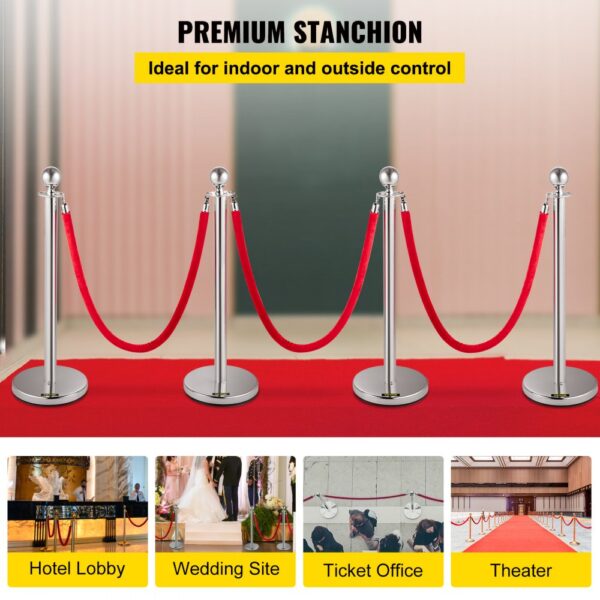 VEVOR stanchion posts with red ropes on a red carpet, ideal for crowd control.