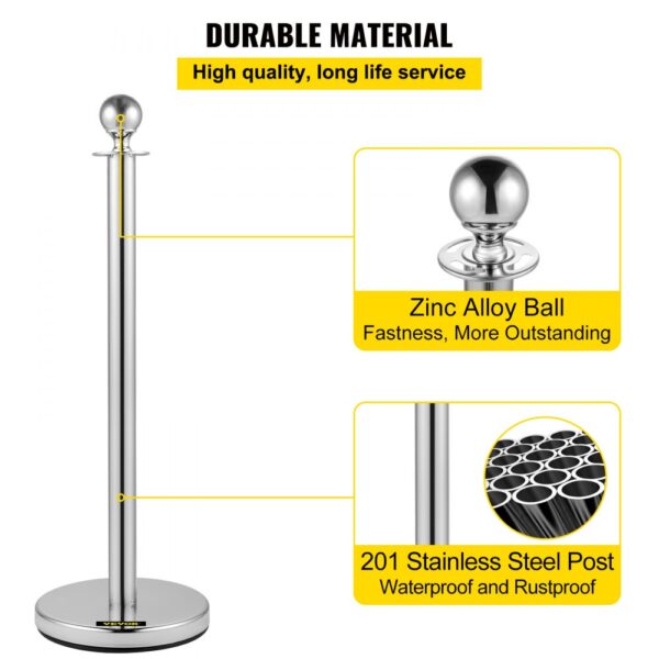 VEVOR stanchion posts with zinc alloy ball and 201 stainless steel post. durable material.