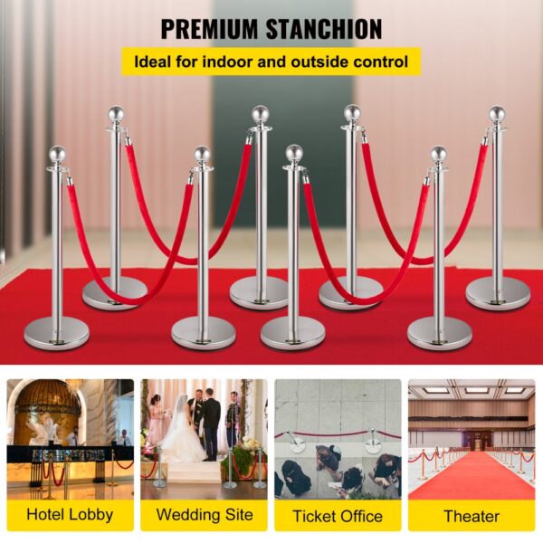 VEVOR crowd control stanchion set with red ropes for hotels, weddings, and theaters.