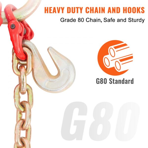 heavy-duty g80 chain and hooks for VEVOR v-chain bridle, safe and sturdy.