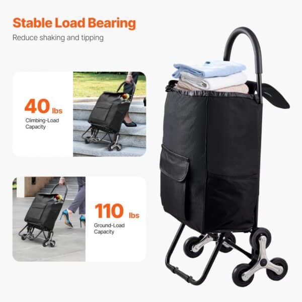 VEVOR Stair Climbing Cart Foldable Shopping Cart 36L with Storage Bag 6 Wheels