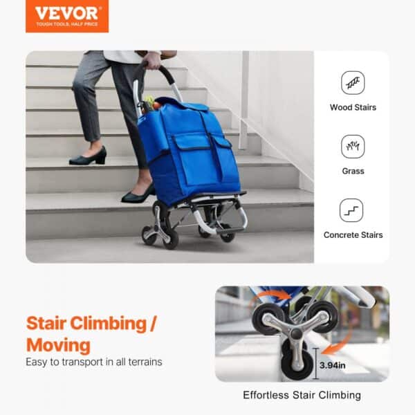 VEVOR Stair Climbing Cart Foldable Shopping Cart 36L with 6 Wheels Storage Bag