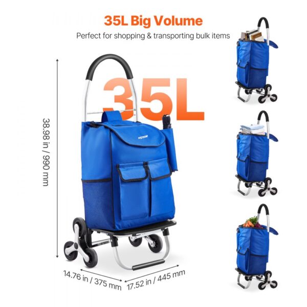 VEVOR Stair Climbing Cart Foldable Shopping Cart 36L with 6 Wheels Storage Bag