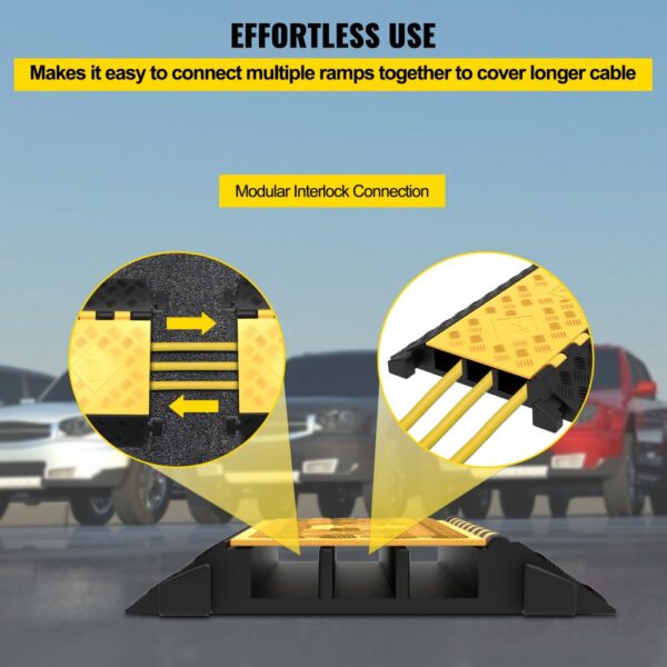 VEVOR cable protector ramps with modular interlock connection in a parking lot.