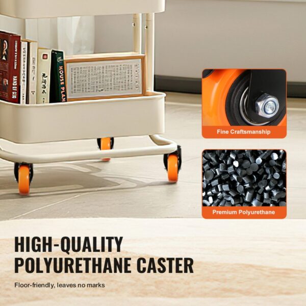 white storage cart with orange VEVOR caster wheels, showcasing fine craftsmanship and premium polyurethane.