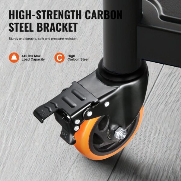 VEVOR high-strength carbon steel bracket with 440 lbs max load, orange wheel, and lock.