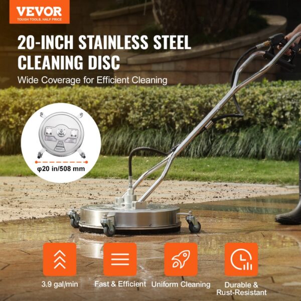 VEVOR pressure washer surface cleaner, 20-inch stainless steel cleaning disc, efficient and durable.