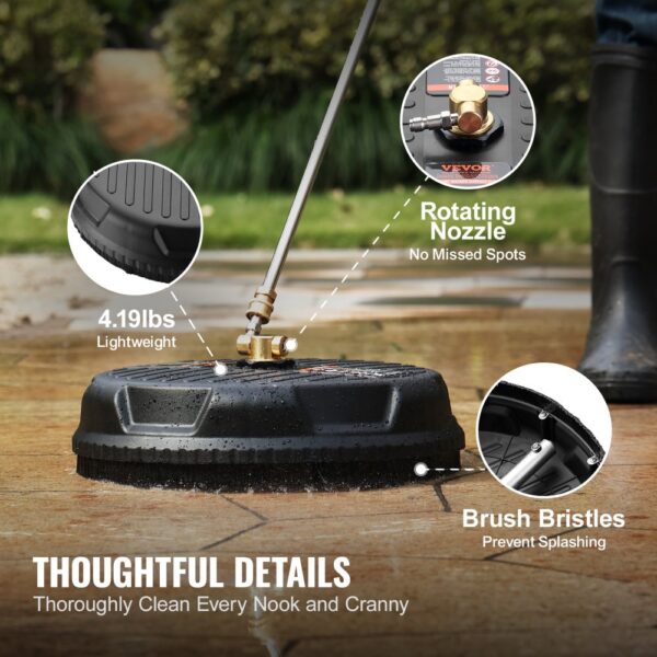 VEVOR pressure washer surface cleaner with rotating nozzle, brush bristles, and lightweight design.