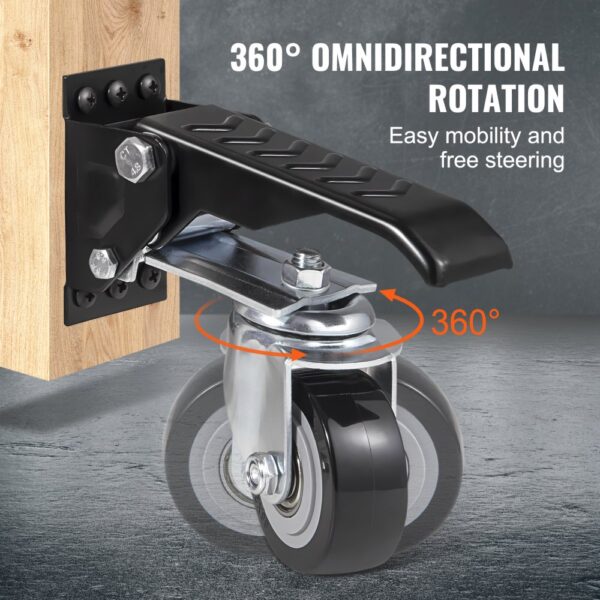 VEVOR workbench caster wheels with 360° omnidirectional rotation for easy mobility and free steering.