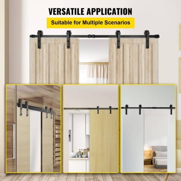 VEVOR Sliding Barn Door Hardware Kit, 12FT Barn Door Kit, 330LBS Load-bearing Double Barn Door Hardware Kit, Carbon Steel Barn Door Track, Darn door for 1.57-1.77" Thickness & 6FT Wide Door Panel