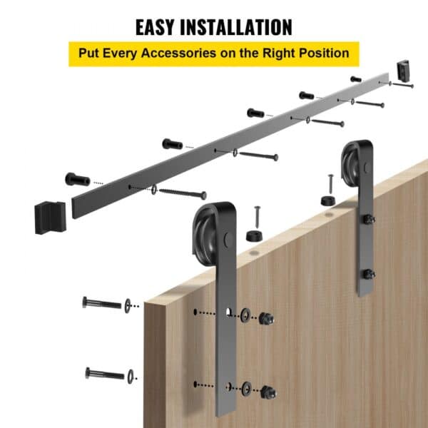 VEVOR Sliding Barn Door Hardware Kit, 12FT Barn Door Kit, 330LBS Load-bearing Double Barn Door Hardware Kit, Carbon Steel Barn Door Track, Darn door for 1.57-1.77" Thickness & 6FT Wide Door Panel