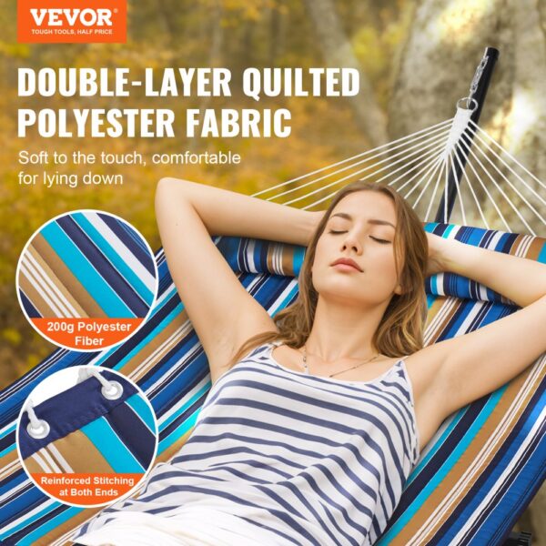 VEVOR double hammock with double-layer quilted polyester fabric, 200g fiber, and reinforced stitching.