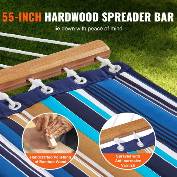 VEVOR double hammock with 55-inch hardwood spreader bar, striped fabric, and handcrafted bamboo wood.