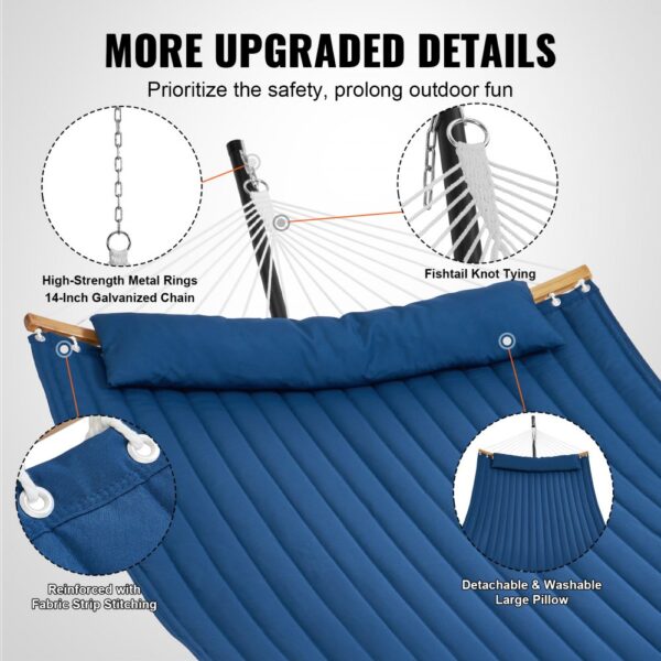 VEVOR double hammock with high-strength metal rings, fishtail knot tying, and detachable large pillow.