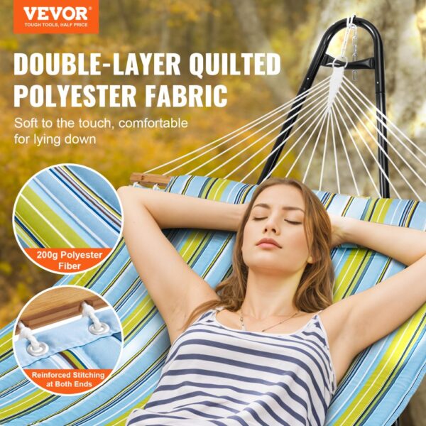 VEVOR double hammock with double-layer quilted polyester fabric for comfort, showcasing stripes and reinforced stitching.