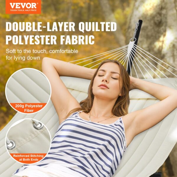 VEVOR double quilted hammock with 200g polyester fiber, featuring reinforced stitching for added durability.