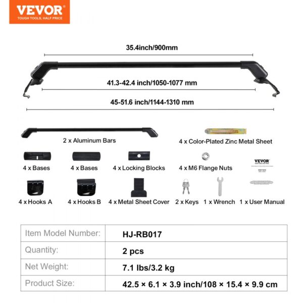 VEVOR Universal Roof Rack Crossbar for Naked Roof Vehicle Aluminum with Lock