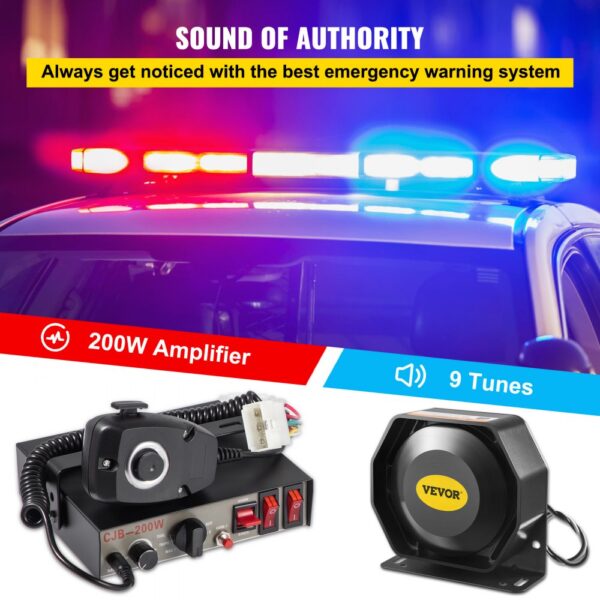 VEVOR car warning alarm system with 200w amplifier and 9 unique tunes.