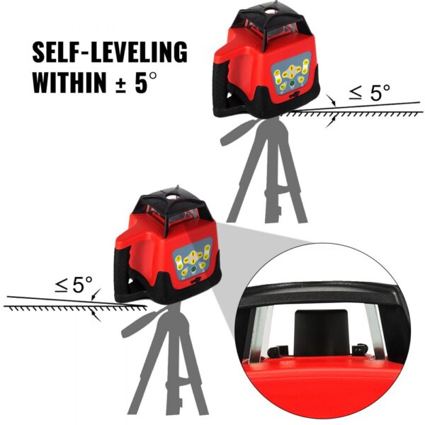 VEVOR Red Laser Level Rotary Self Leveling Measuring Automatic Rotating Red Beam with Receiver Remote Control Carrying Case