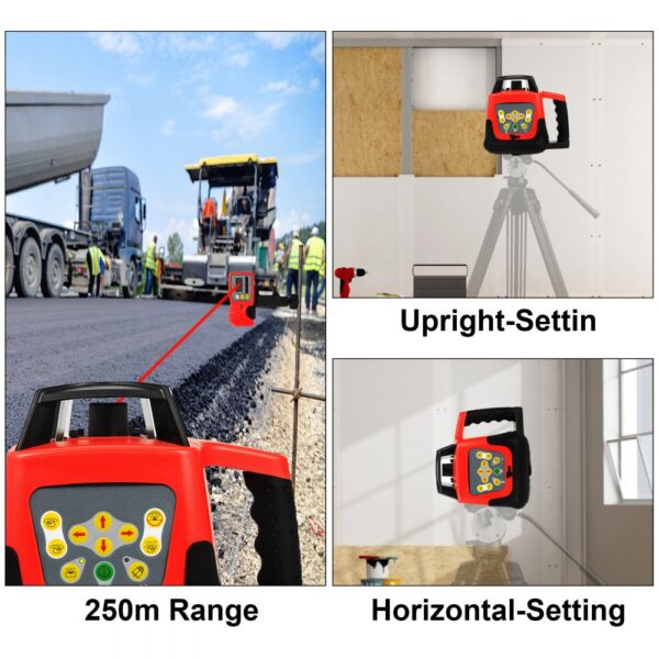 VEVOR Red Laser Level Rotary Self Leveling Measuring Automatic Rotating Red Beam with Receiver Remote Control Carrying Case