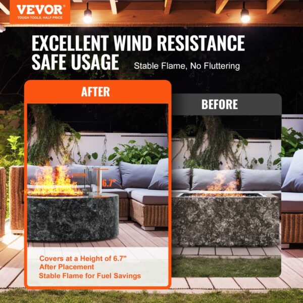 VEVOR fire pit wind guard ensuring stable flame and fuel savings with 6.7" height coverage in outdoor setting.