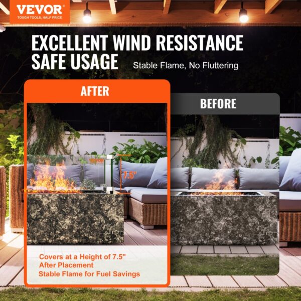 VEVOR Gas Fire Pit Wind Guard for Square Fire Table, 493 x 493 x 191 mm Clear Tempered Wind Guard for Firepits, 8mm Thick Square Glass Shield, Glass Panel with Hard Corner Bracket & Feet