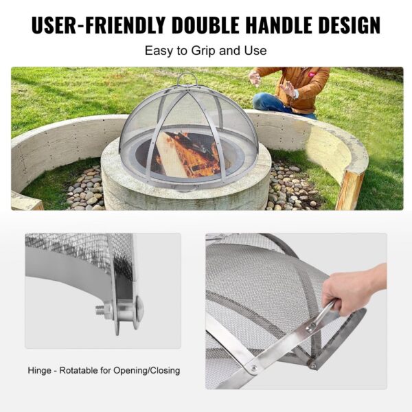 VEVOR firepit cover with user-friendly double handle design for easy grip and use in a garden setting.