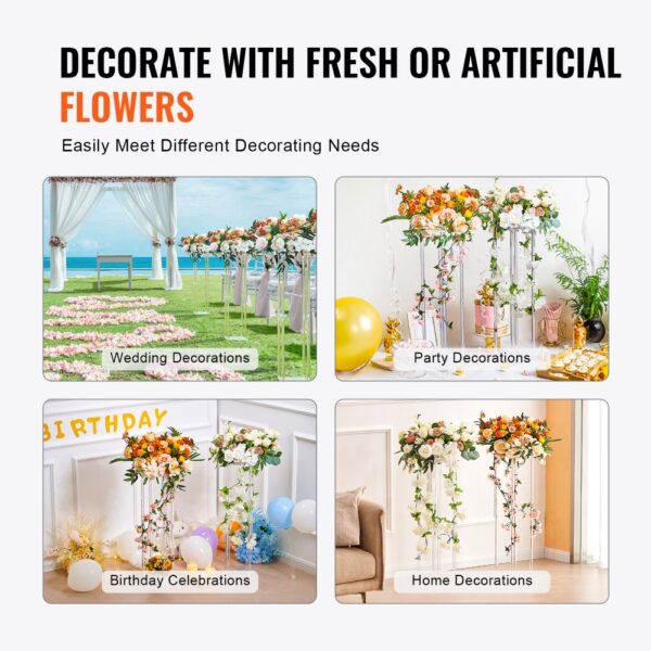 VEVOR wedding flower stand for wedding, party, birthday, and home decorations with fresh or artificial flowers.