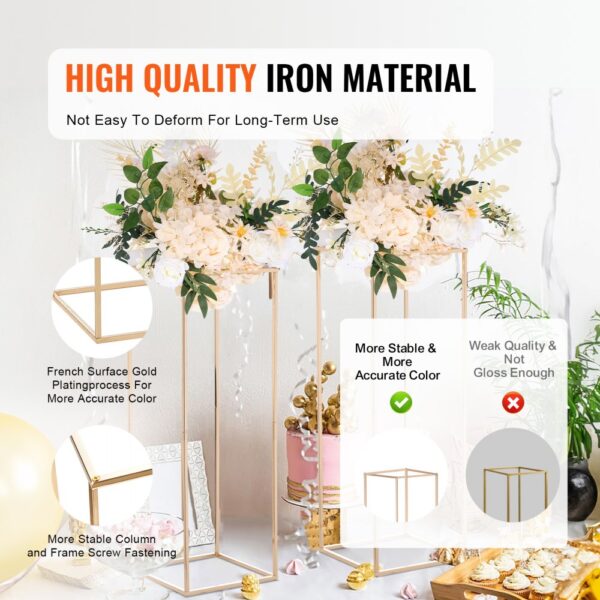 high quality iron VEVOR wedding flower stand with gold plating features floral arrangements on a stable frame.