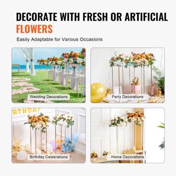 VEVOR wedding flower stand for wedding, party, birthday, and home decorations with fresh or artificial flowers.