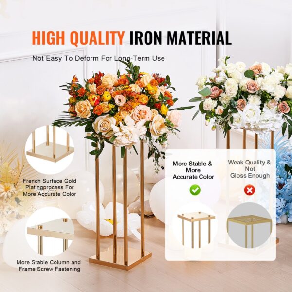 VEVOR wedding flower stand displaying vibrant floral arrangements, highlighting iron material quality.