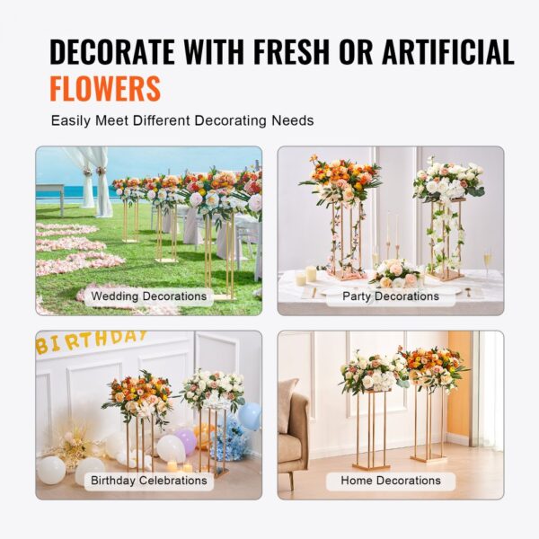 VEVOR wedding flower stand for weddings, parties, birthdays, and home decorations with fresh or artificial flowers.