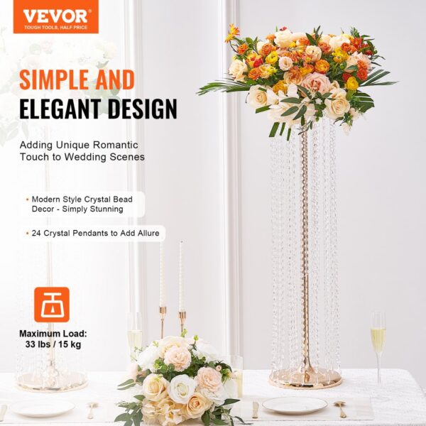 VEVOR crystal wedding flowers stand showcasing elegant design with modern crystal bead decor.