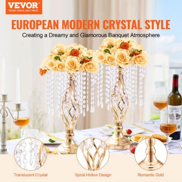 VEVOR 20PCS 43cm/16.9” Tall Crystal Wedding Flower Stand Vase for Party Decor