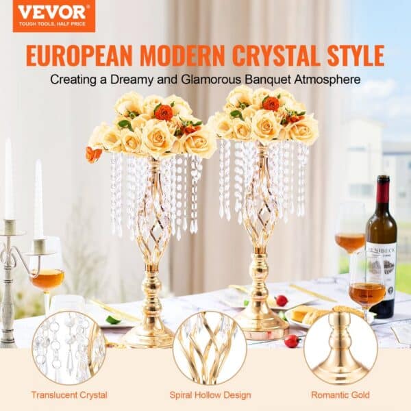 VEVOR 12PCS 49cm/19.3” Tall Crystal Wedding Flower Stand Vase for Party Decor