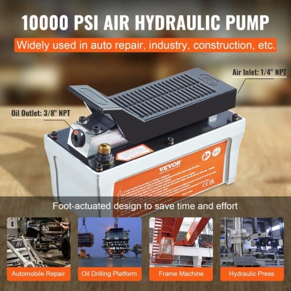 VEVOR air hydraulic pump, 10000 psi, foot-actuated, for auto repair, industry, construction.