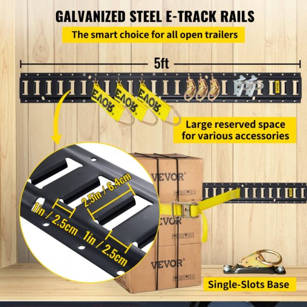 VEVOR e track tie-down kit with galvanized steel 5ft e-track rails and large accessory space.