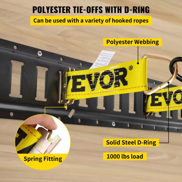 VEVOR e track tie-down kit, polyester webbing with d-ring, 1000 lbs load capacity, spring fitting.