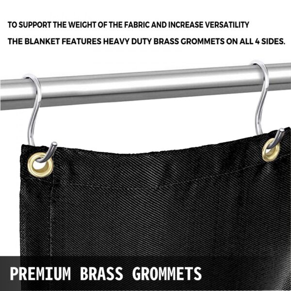 black welding blanket with heavy-duty brass grommets for durability and support. VEVOR welding blanket