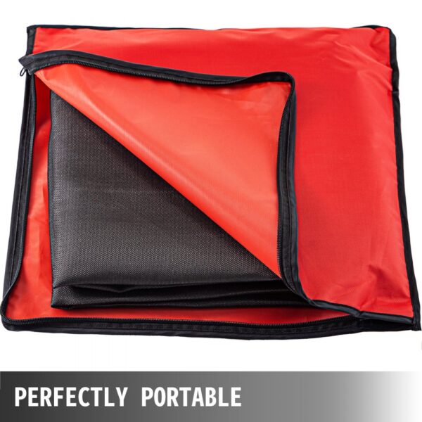 VEVOR welding blanket folded in a red carrying bag with zipper, "perfectly portable".