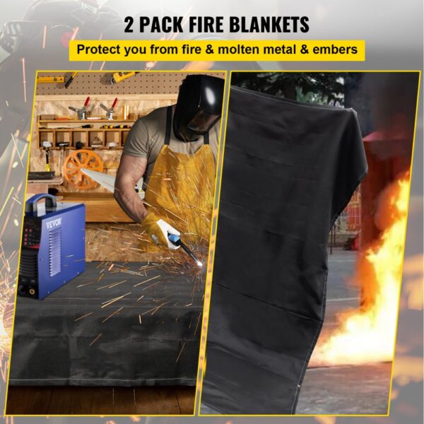 2-pack VEVOR fire blankets prevent fire hazards and protect from sparks during welding.