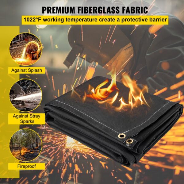 VEVOR fire blankets made of premium fiberglass fabric, fireproof up to 1022°f.