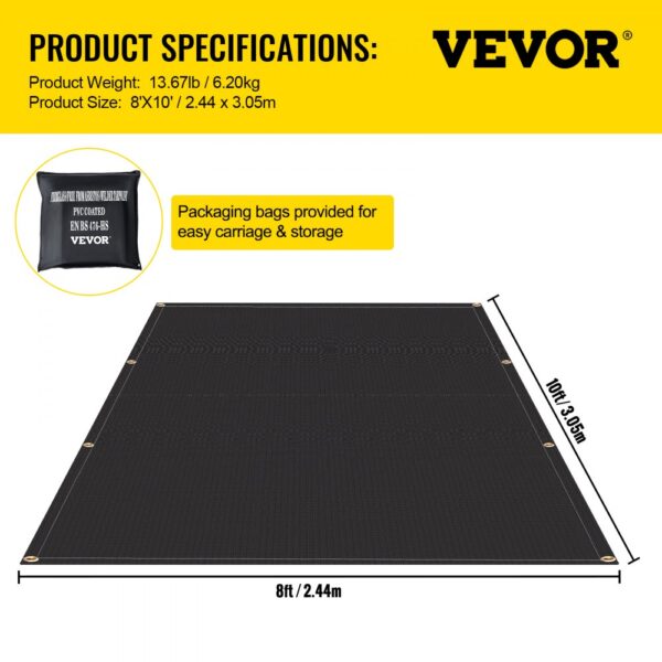 VEVOR fire blankets: 8'x10' with packaging bag for easy storage.